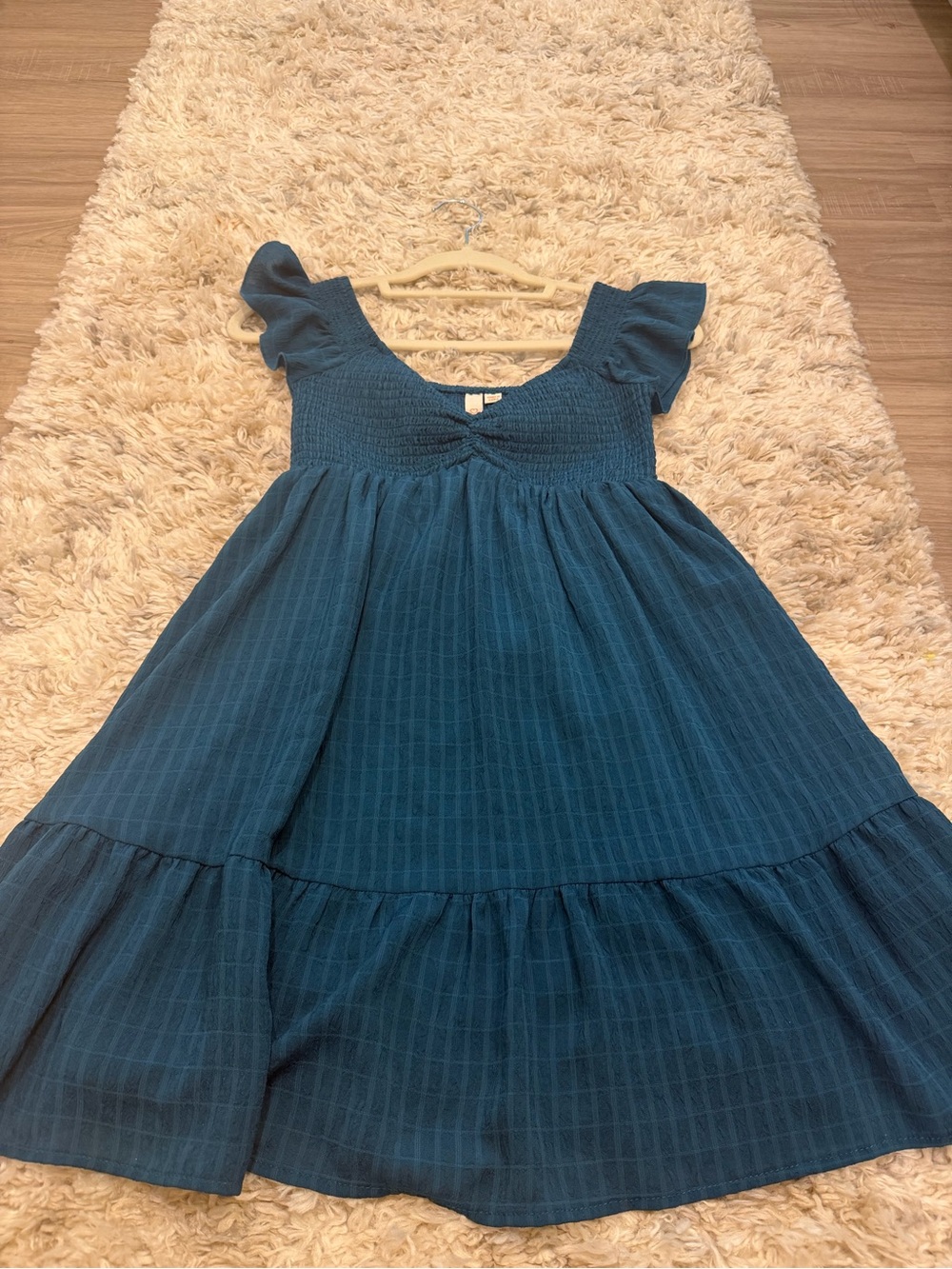 Blue Ruffle Sleeve Cotton Dress
